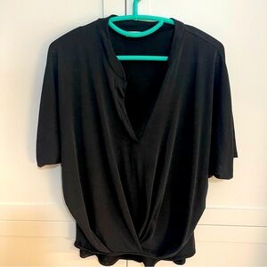 Slate Grey JOLIE V neck draped sueded blouse